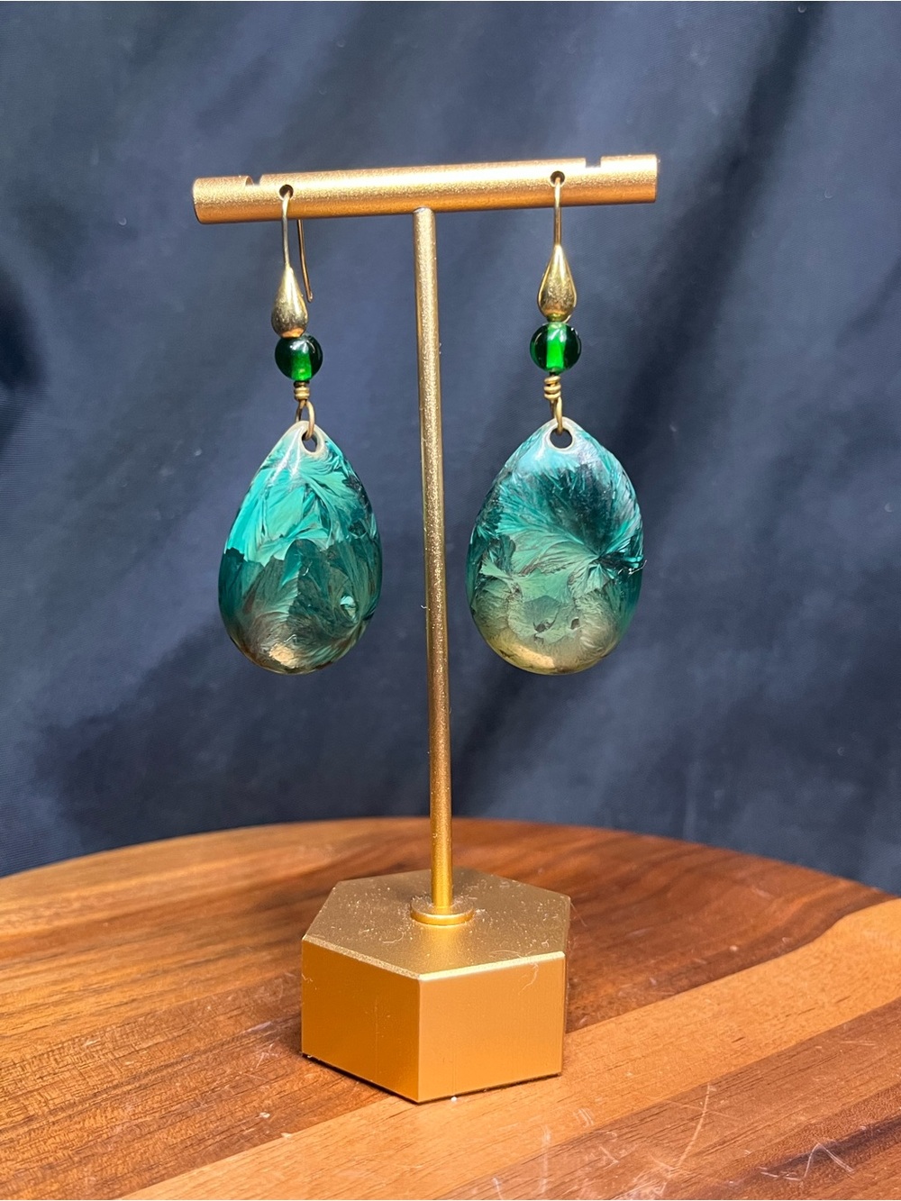 Modern Artisan Made Swirled Clay & Green Glass Dangle Fashion Earrings